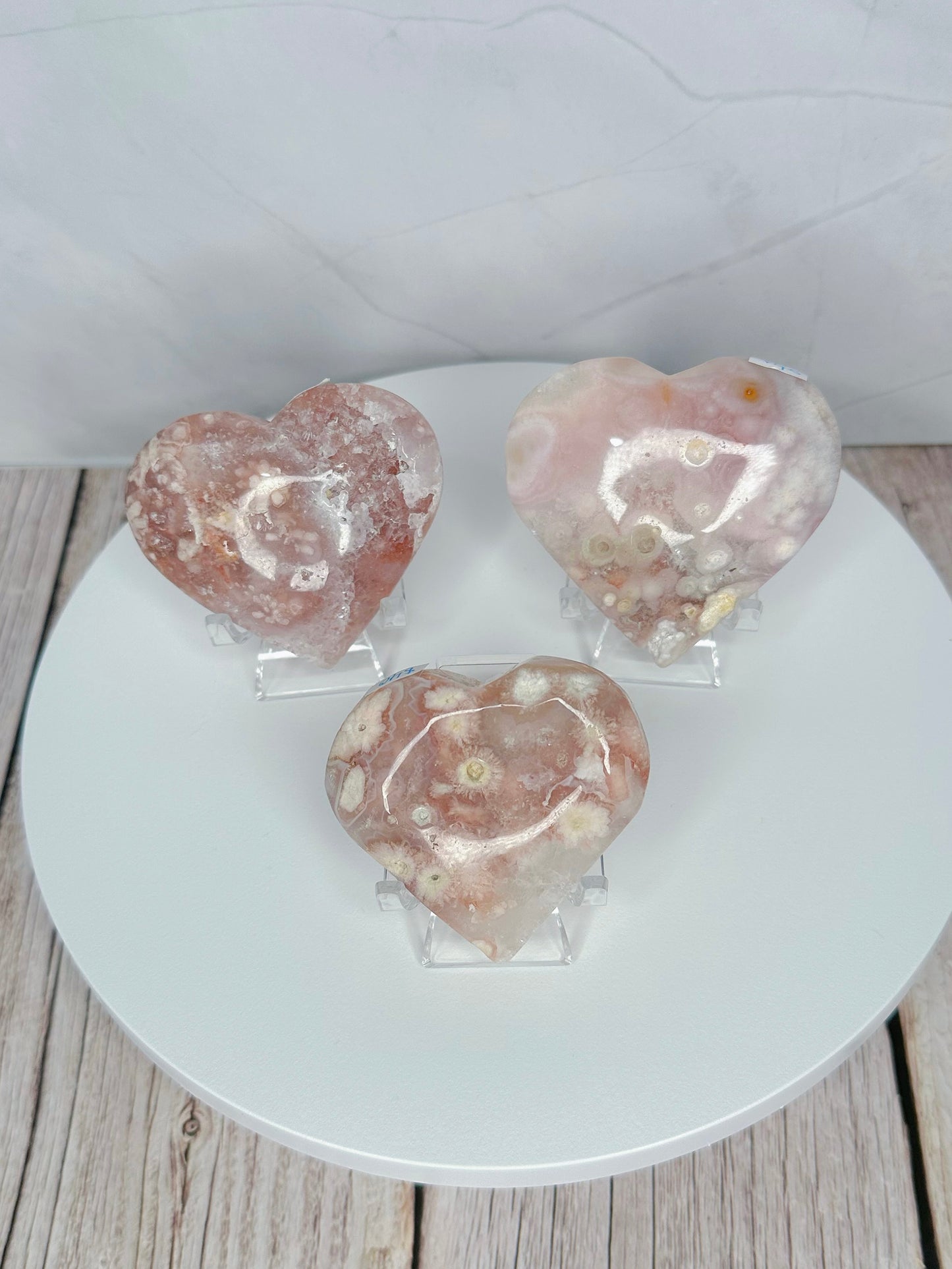 Flower Agate Pink Amethyst Hearts