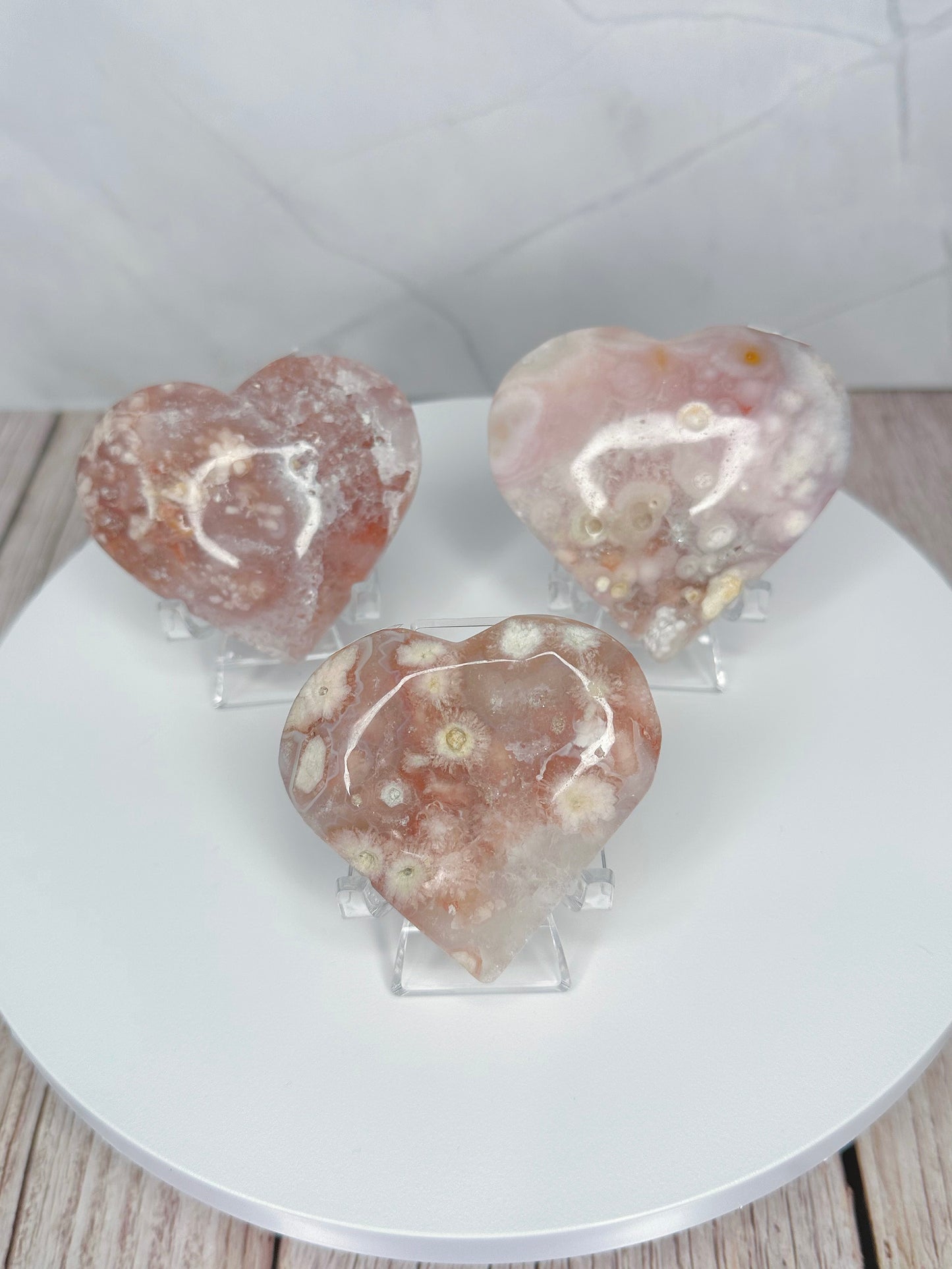 Flower Agate Pink Amethyst Hearts