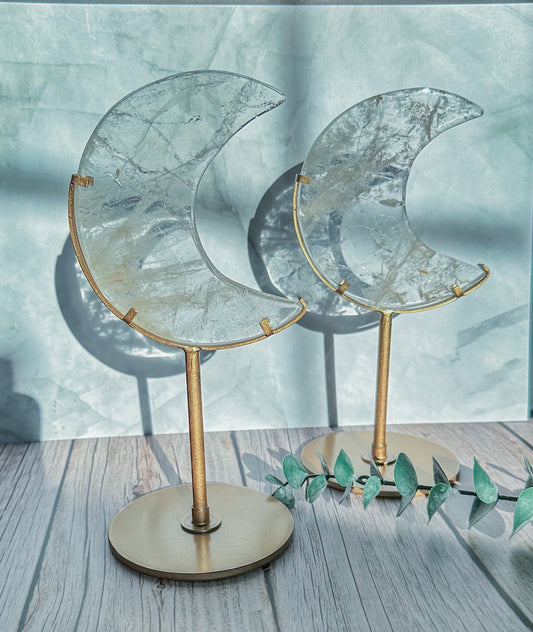 Clear Quartz Moons on Stands