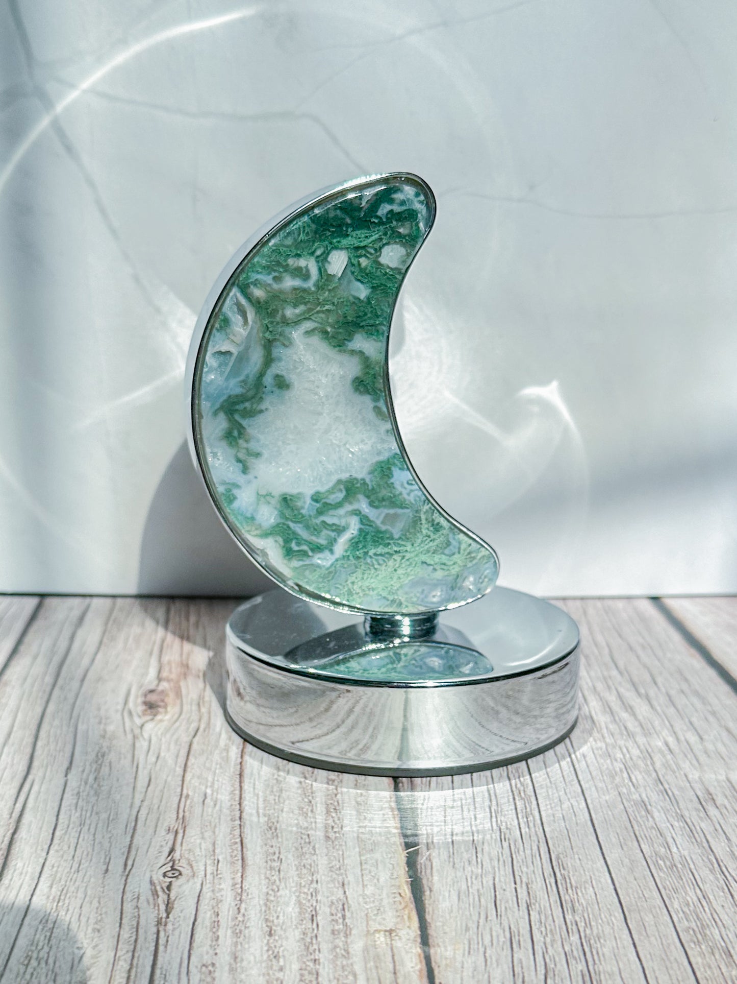 Moss Agate Moon Lamp