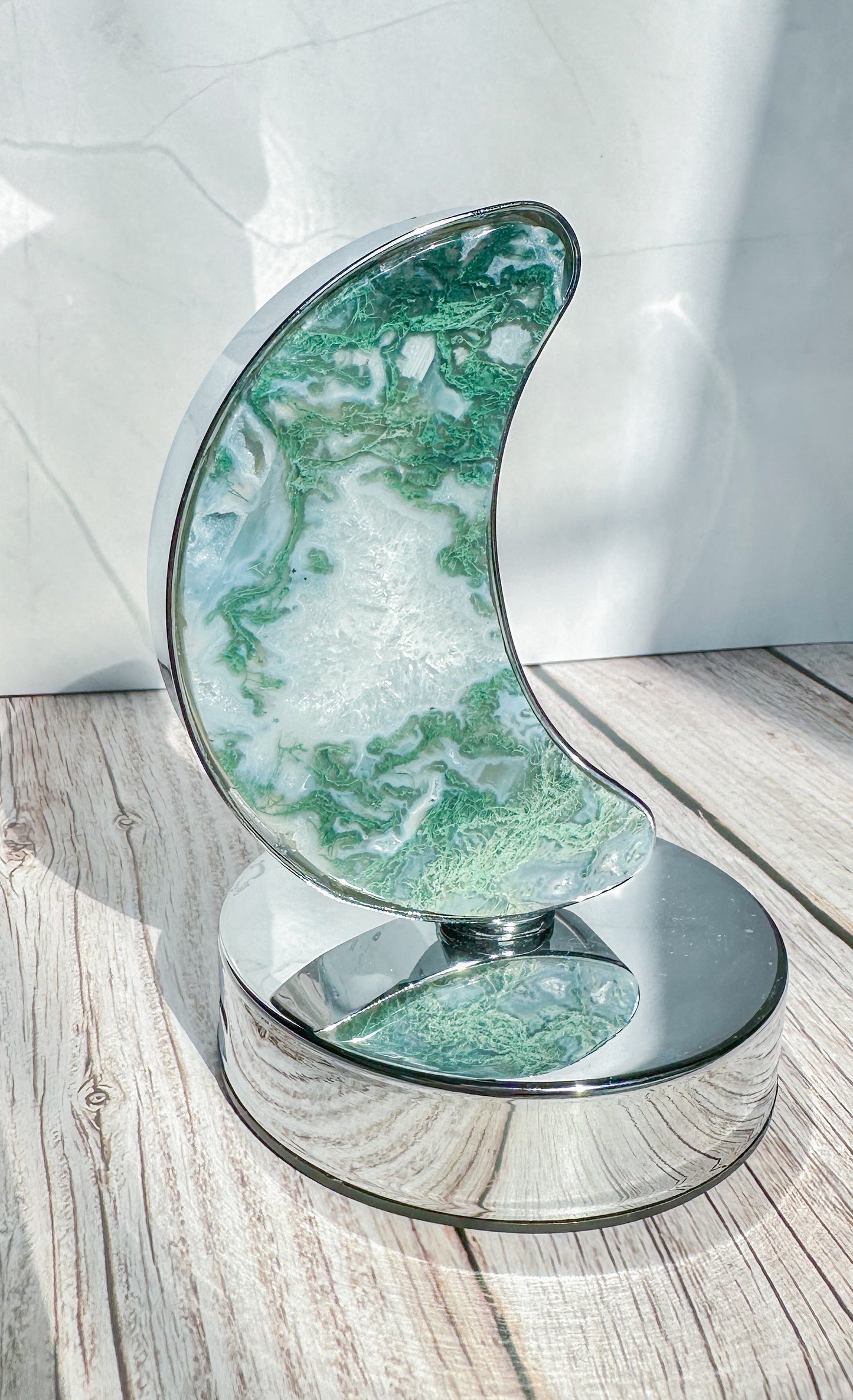 Moss Agate Moon Lamp