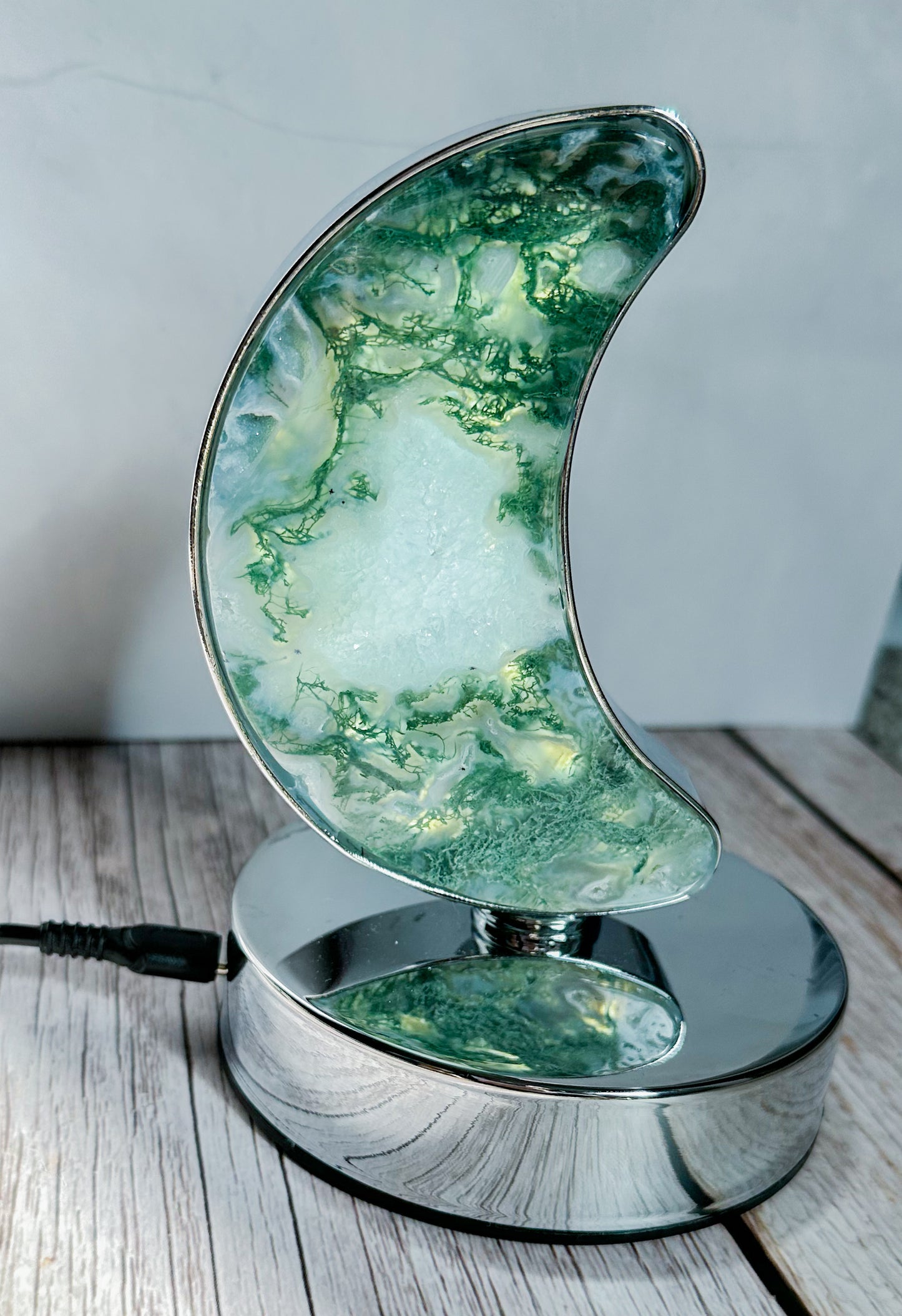 Moss Agate Moon Lamp