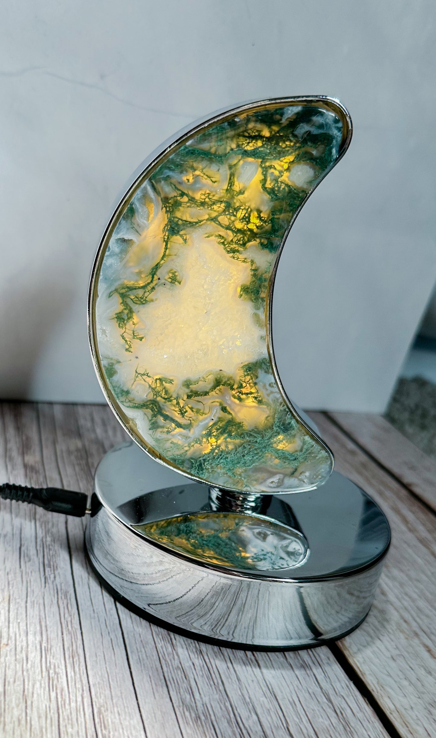 Moss Agate Moon Lamp