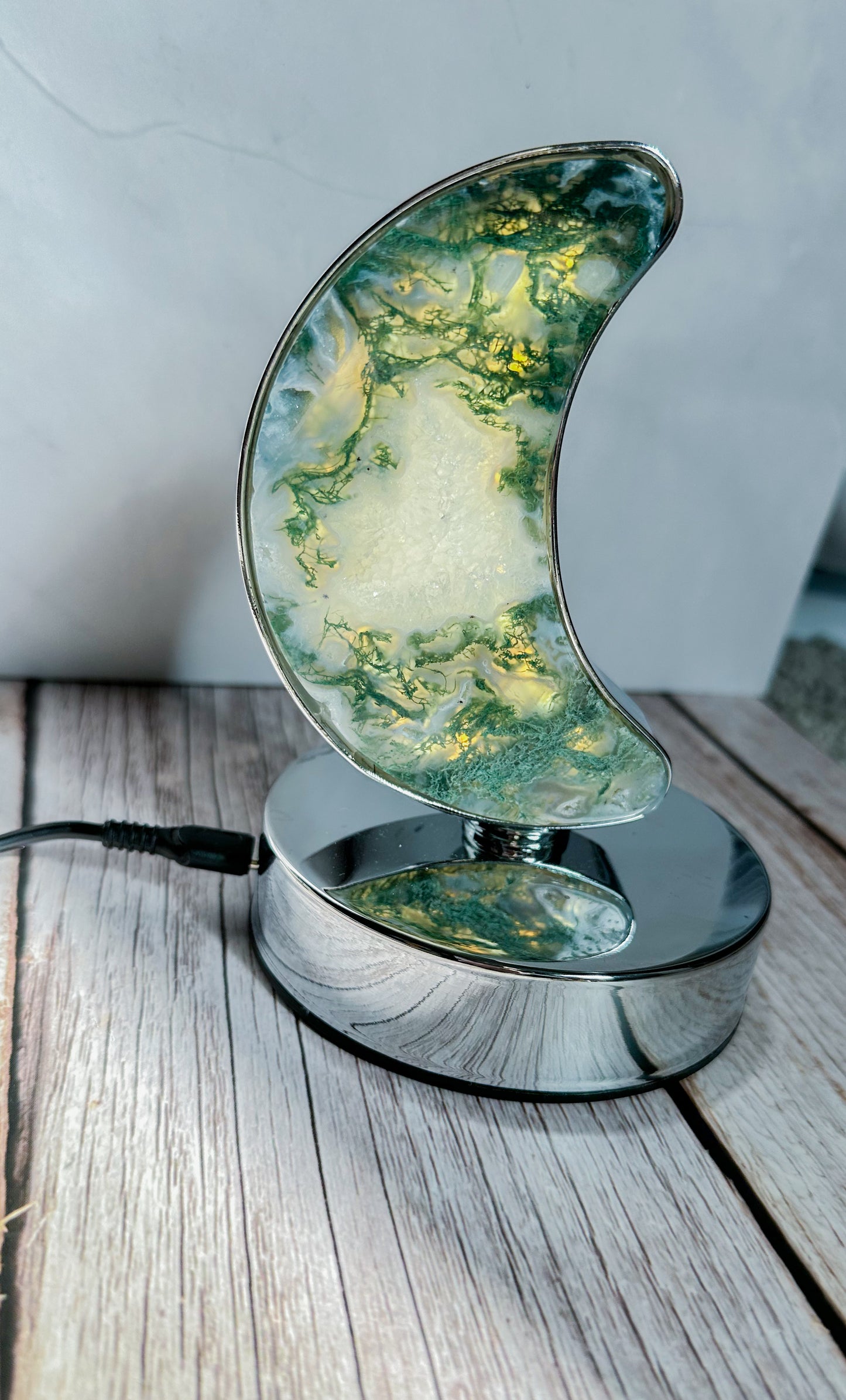 Moss Agate Moon Lamp