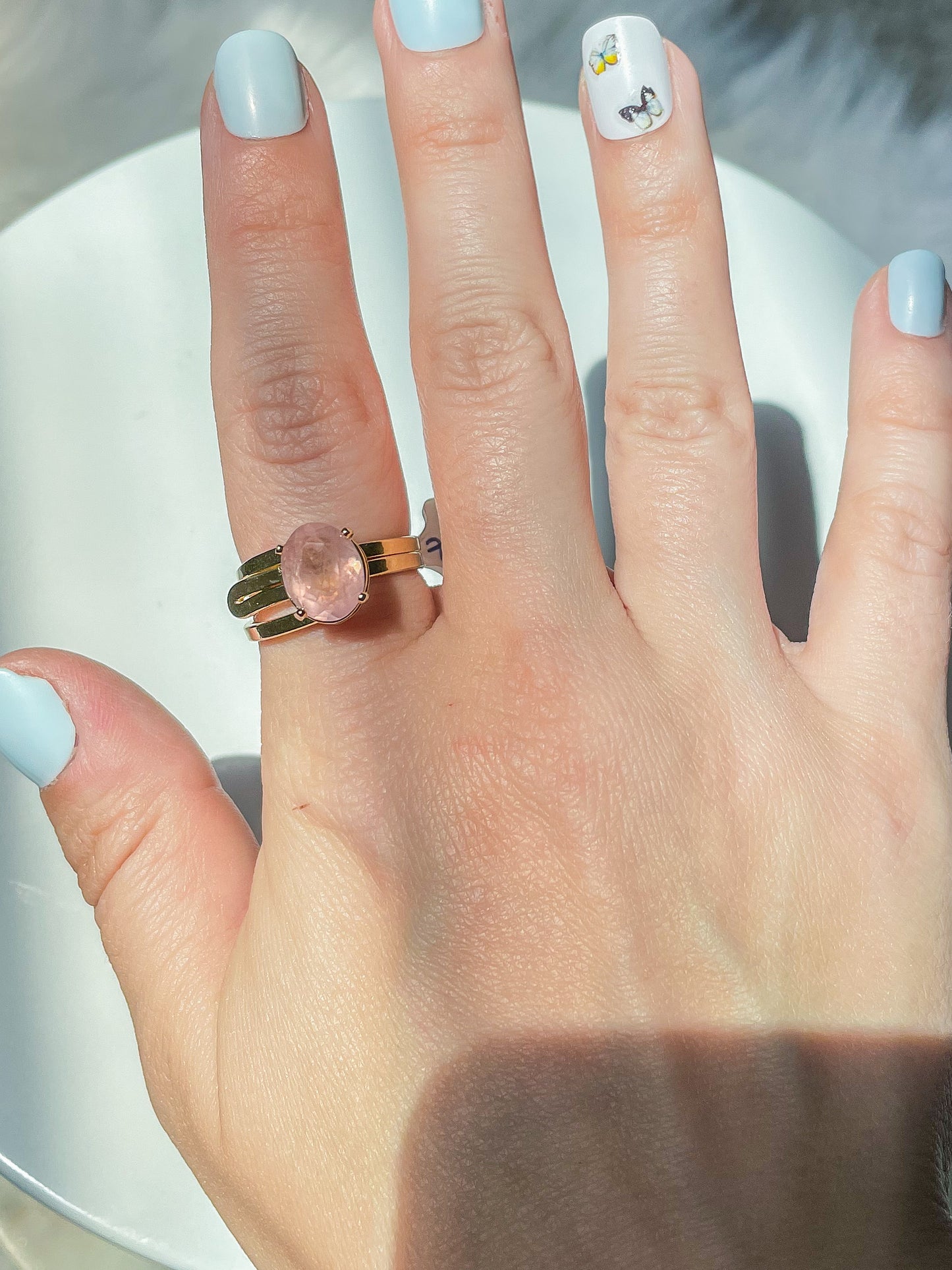 Gold Faceted Rose Quartz Ring