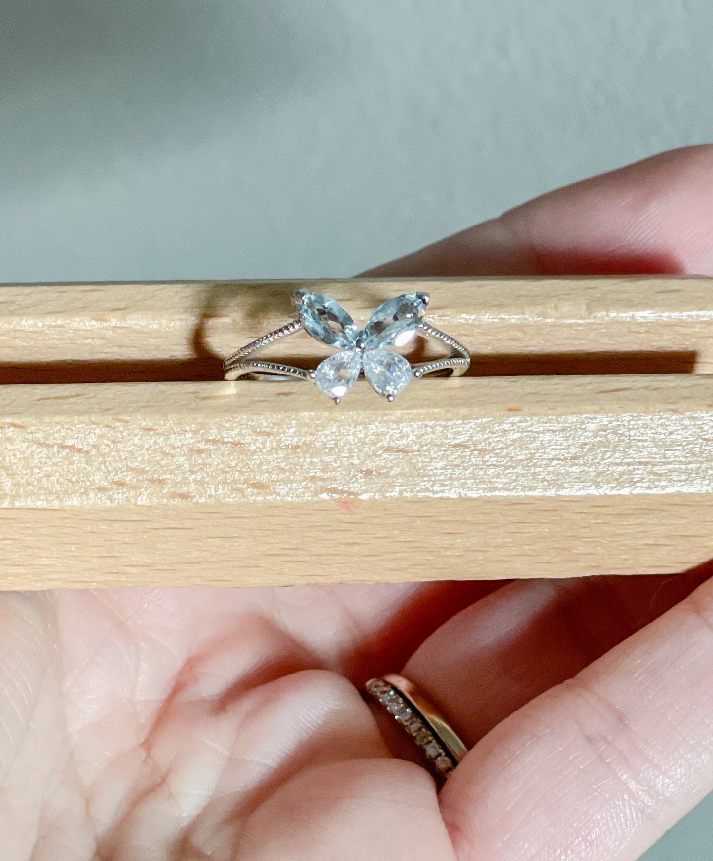 Silver Aquamarine Butterfly Ring