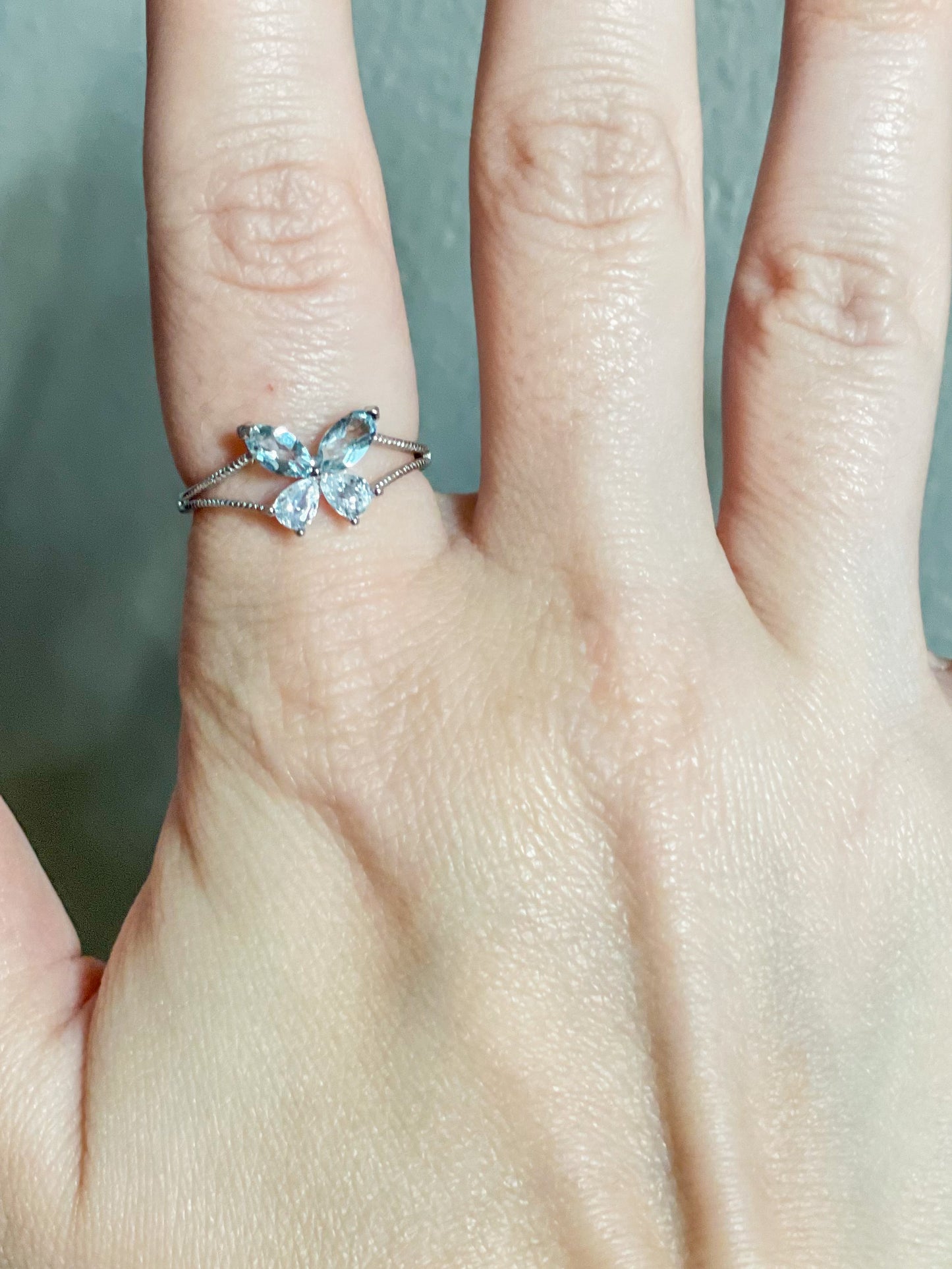 Silver Aquamarine Butterfly Ring