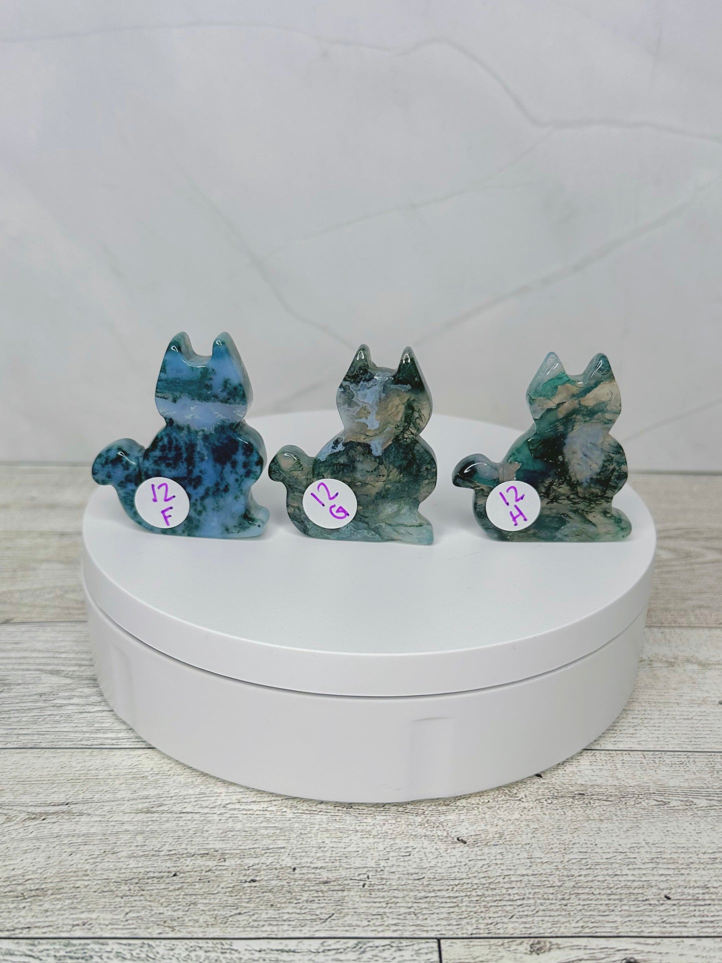 Moss Agate Cat Carvings