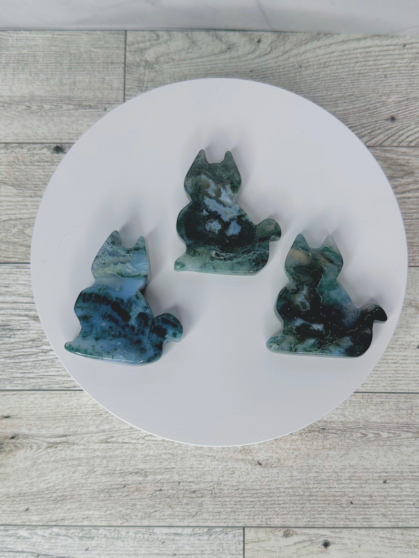 Moss Agate Cat Carvings