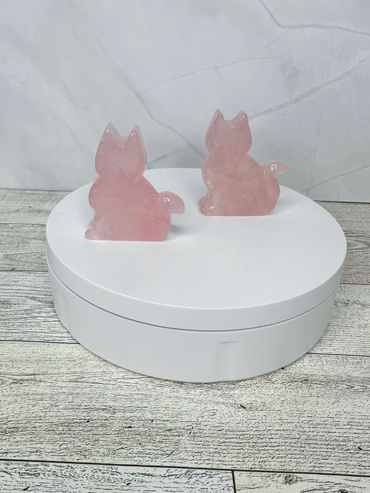 Rose Quartz Cat Carvings