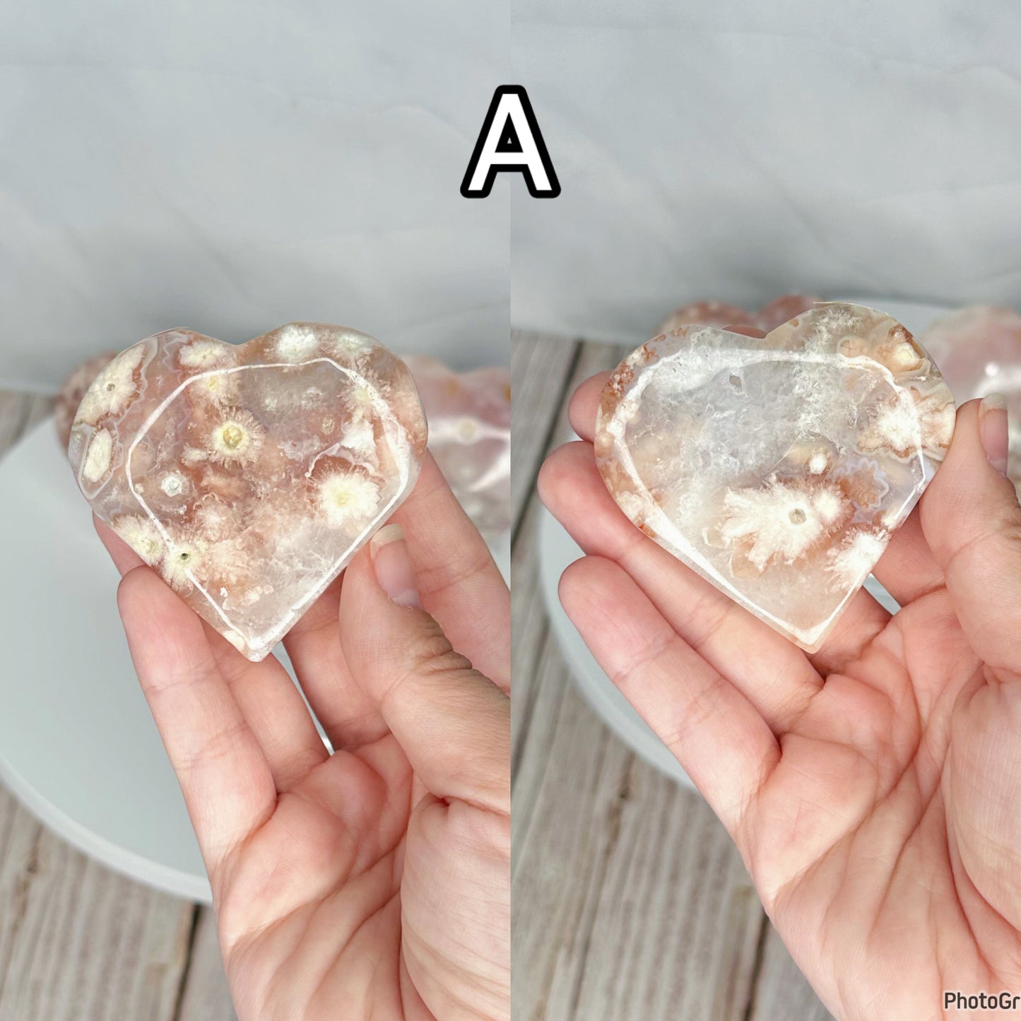 Flower Agate Pink Amethyst Hearts