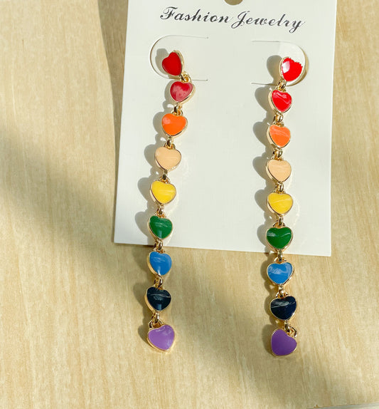 Rainbow heart dangle earrings