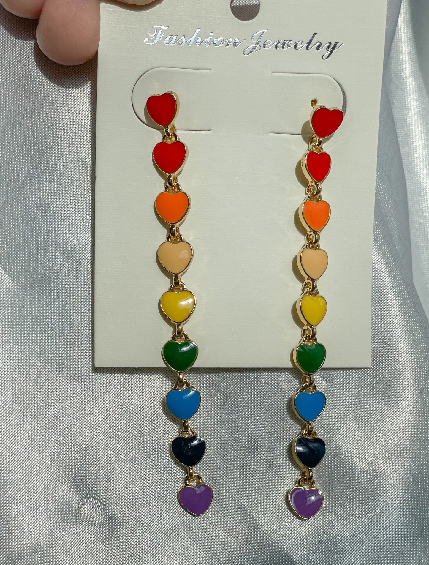 Rainbow heart dangle earrings