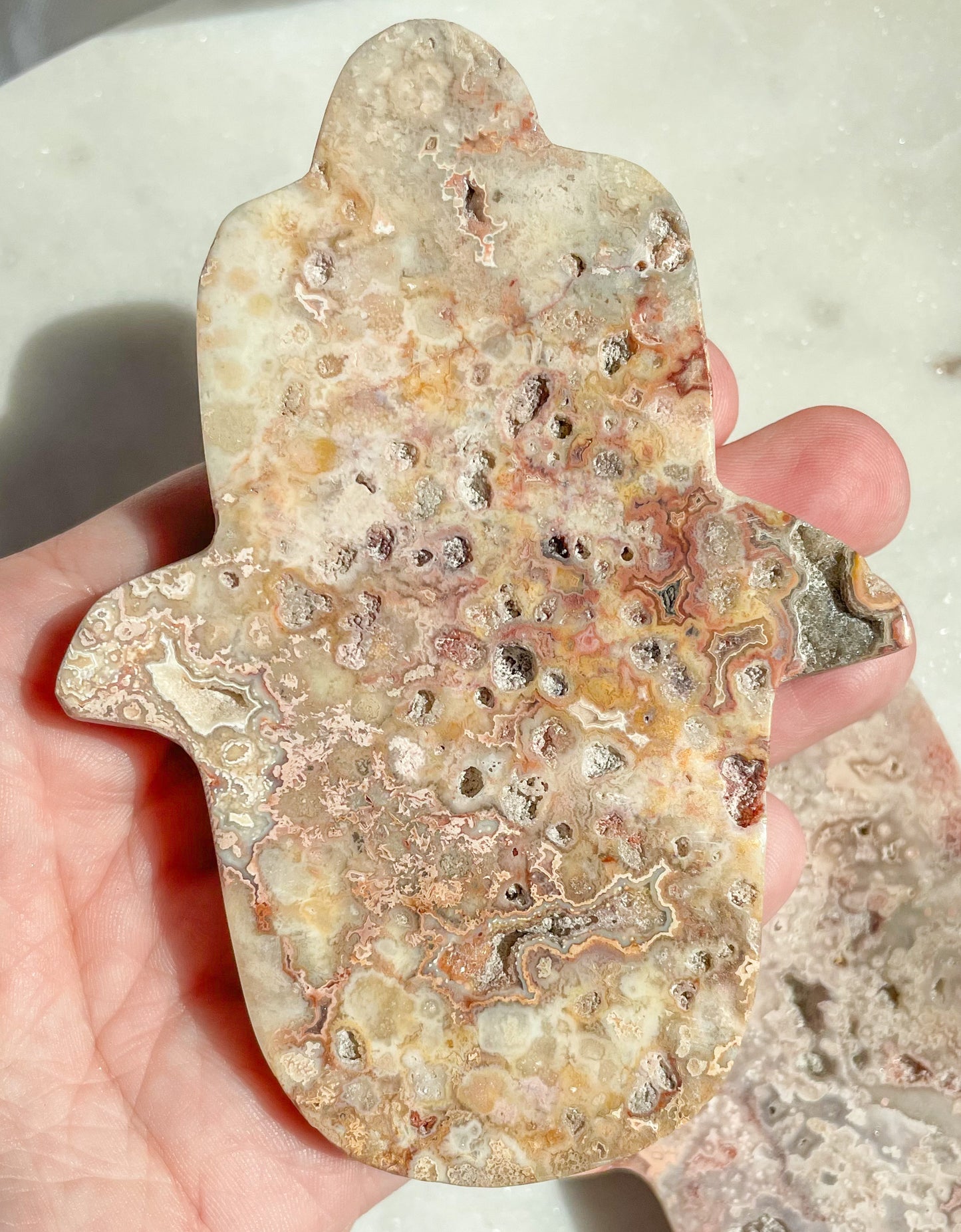 Pink Lace Agate Hamsa