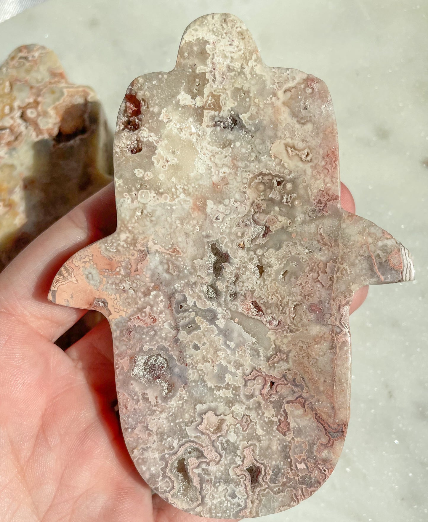 Pink Lace Agate Hamsa