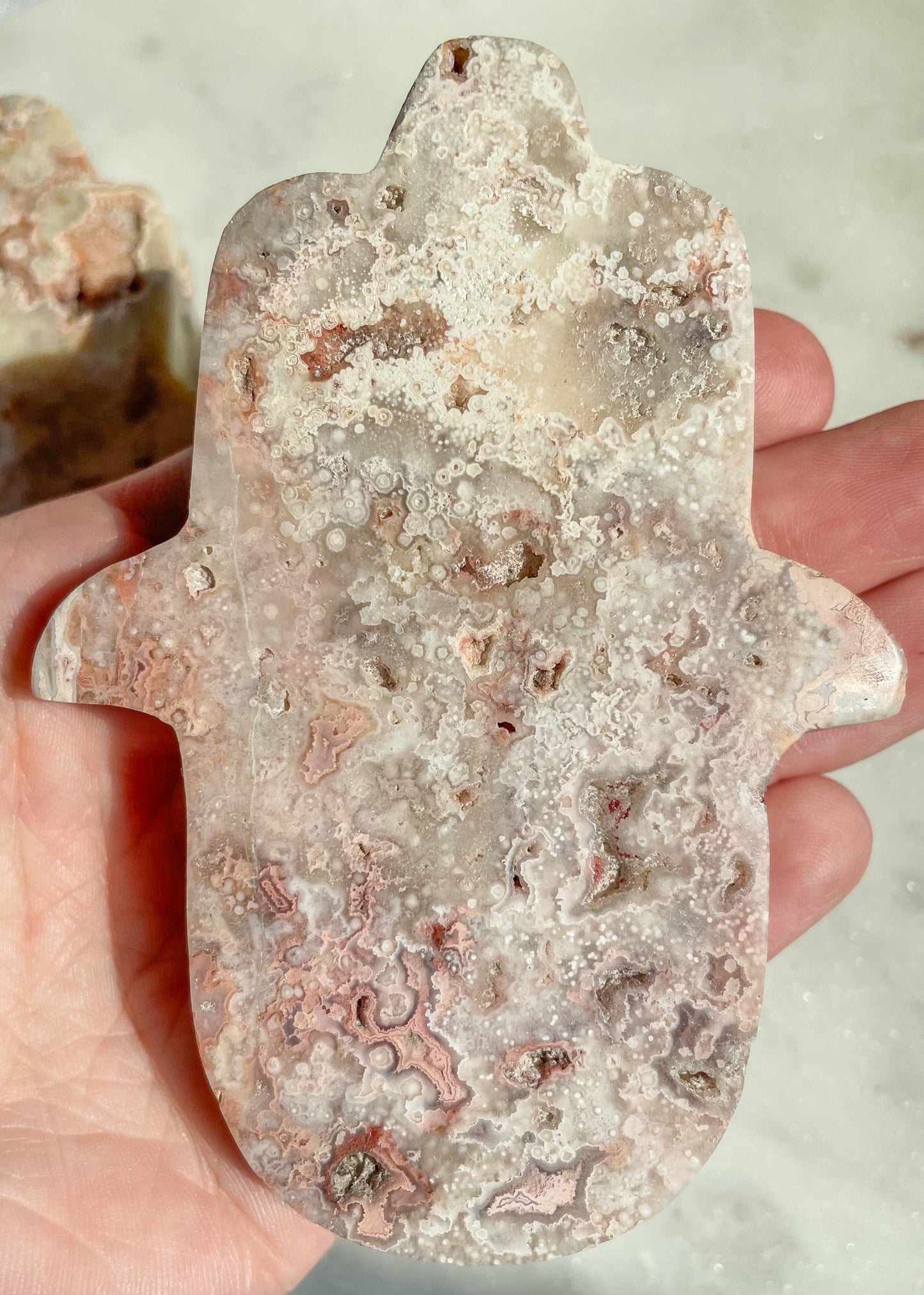 Pink Lace Agate Hamsa